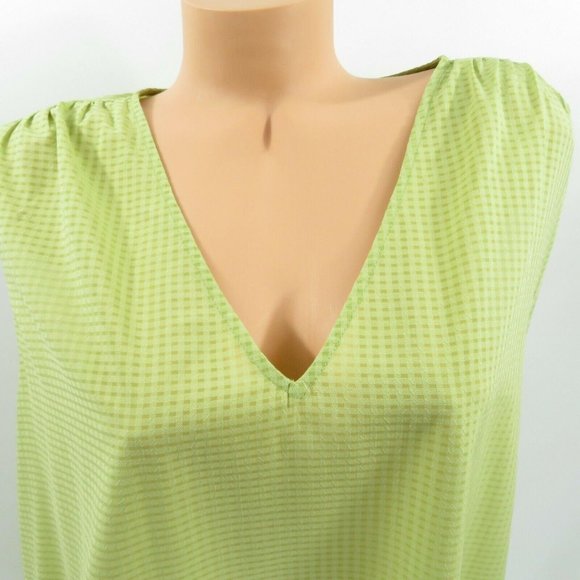 14th & Union Top V-Neck Tank Green Olive Check - Picture 1 of 11